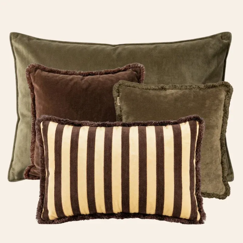 Kotabo sierkussenset Imre – Set van 4 kussens – Olive Oasis & Chocolate Chic