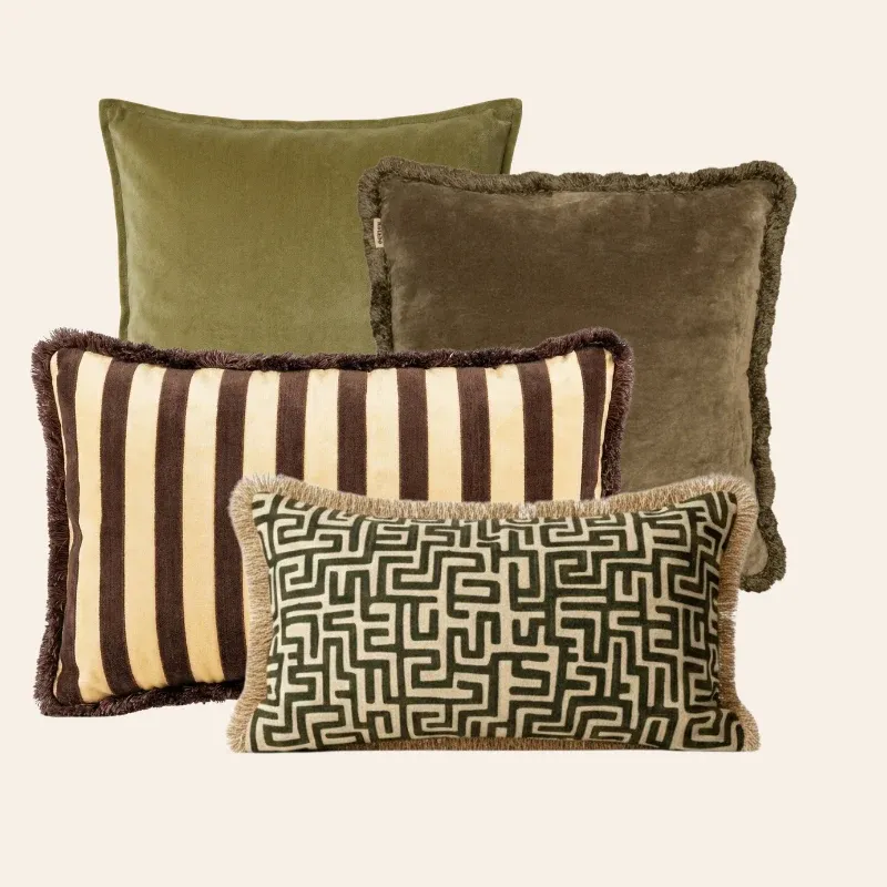 Kotabo sierkussenset Isla – Set van 4 kussens – Perfect Pistache, Olive Oasis, Chocolate Chic & Olive Oasis