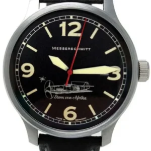 Herrenarmbanduhr mit schwarzem Lederarmband, rundem Edelstahlgehäuse und schwarzem Zifferblatt