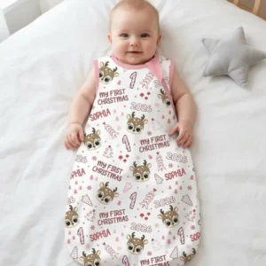 Custom Name Reindeer Doodle My First Christmas Bamboo Sleep Bag