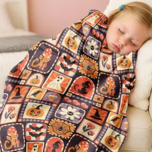 Retro Halloween Patchwork Icons Bamboo Blanket