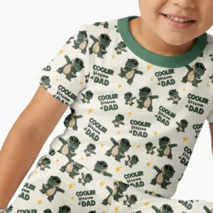 Cool Dino Daddy & Me Matching Bamboo Two Piece Short Sleeve Pajama Set