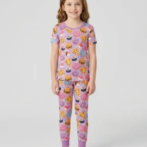 Kawaii Snack Party Bamboo Two Piece Short Sleeve Pajama Set