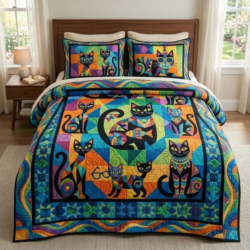 Mosaic Cat Gallery Bamboo Quilt Bedding Set