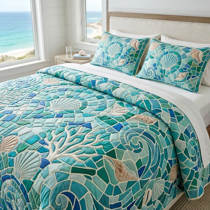 Mosaic Sea Glass Bamboo Quilt Bedding Set