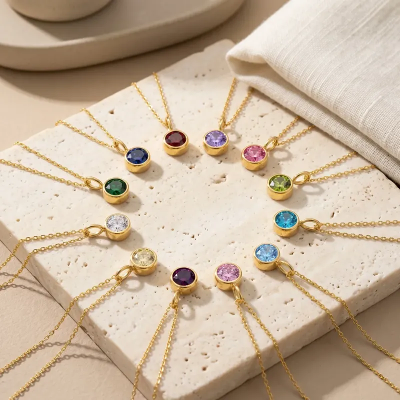 Round Birthstone Charm Necklace