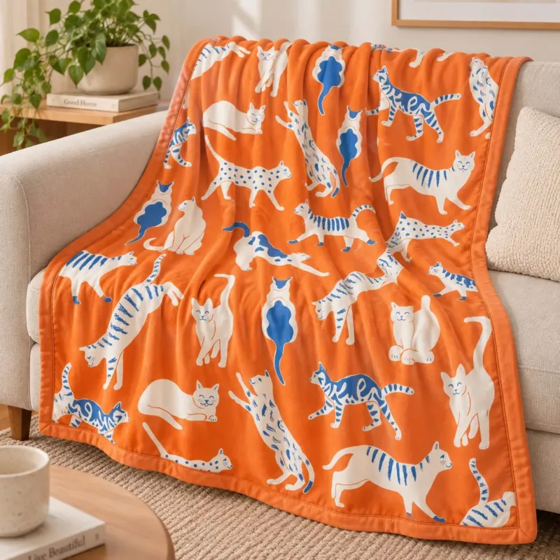 Orange Stretching Cats Bamboo Blanket