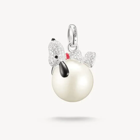 Silberner THOMAS SABO Anhänger mit Snoopy-Motiv, Schneeball und rotem Nasen-Detail