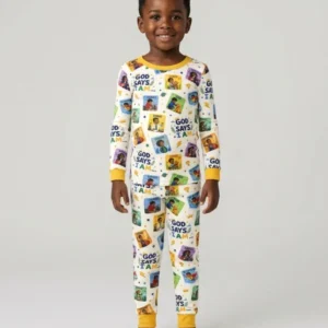 God Says I Am Black Boy Bamboo Two Piece Long Sleeve Pajama Set