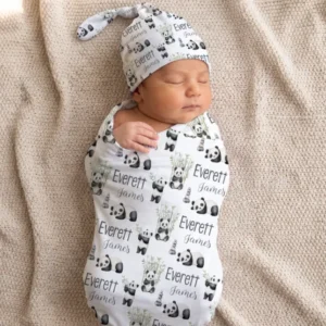 Personalized Panda Baby Bamboo Swaddle Blanket