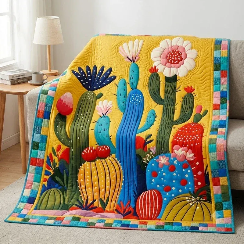 Prickly Pear Mosaic Bamboo Quilt Blanket