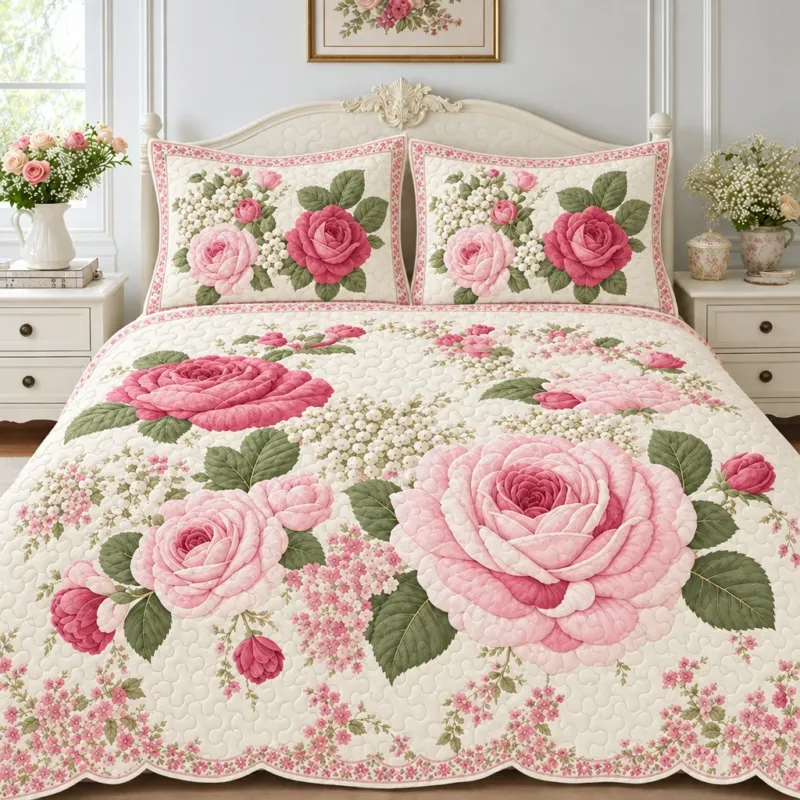 Vintage Rose Bamboo Quilt Bedding Set