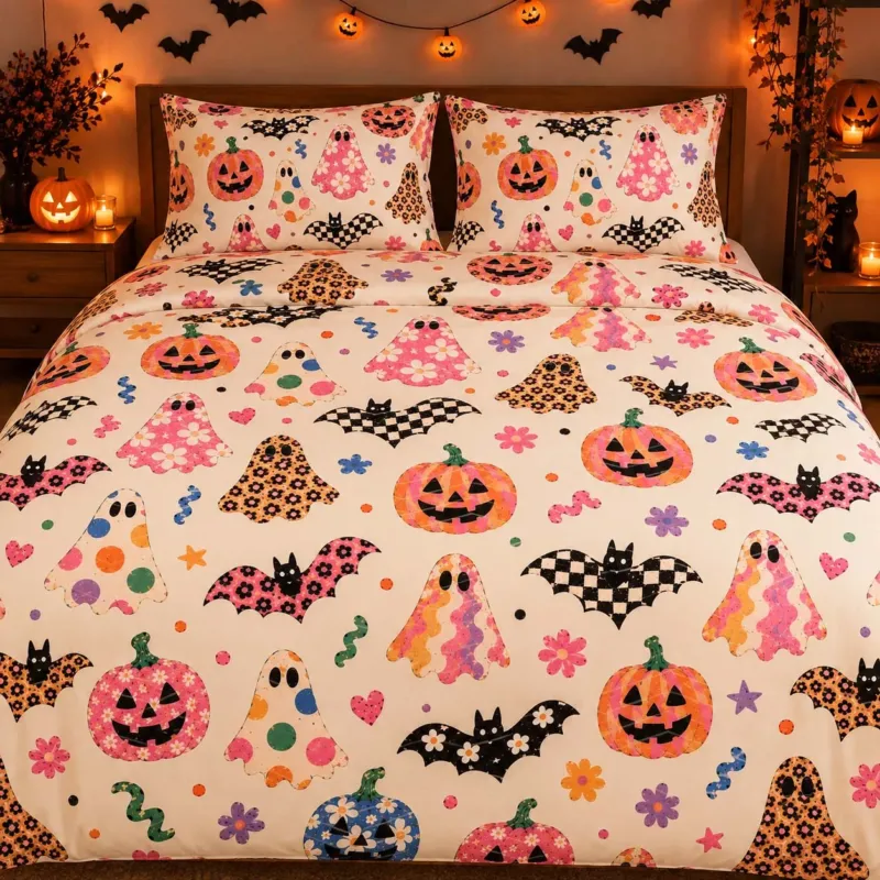 Retro Floral Halloween Bamboo Bedding Set
