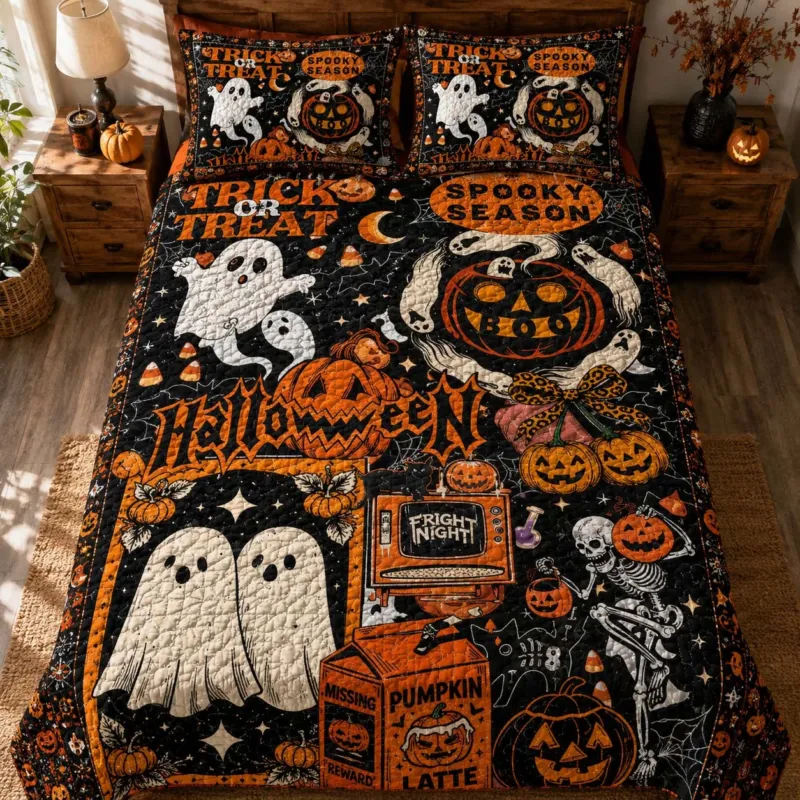 Retro Spooky Halloween Bamboo Quilt Bedding Set