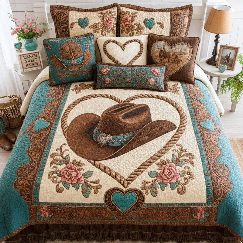 Rope Heart Hat Bamboo Quilt Bedding Set