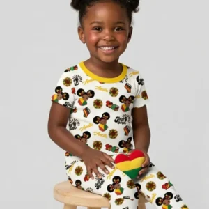 Custom Name Bloom in Freedom Bamboo Two Piece Short Sleeve Pajama Set