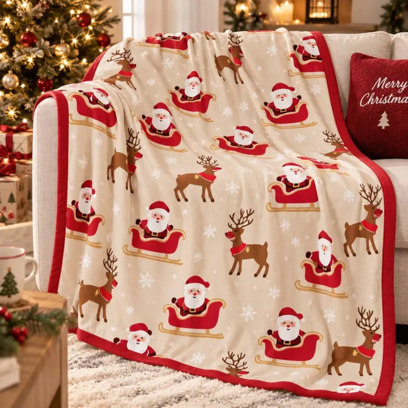 Santa and Reindeer Christmas Bamboo Blanket