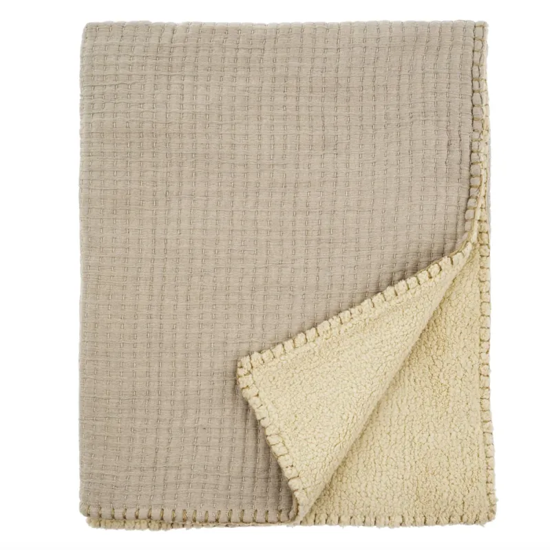 Kantha Stitch Sherpa Throw Natural