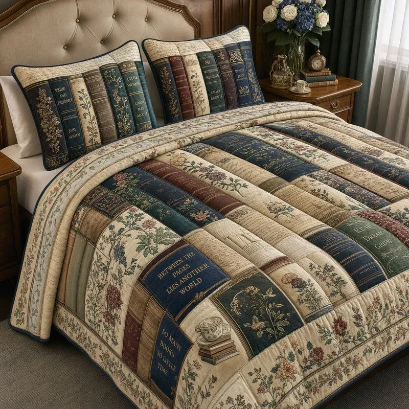 Spine Collage Bamboo Quilt Bedding Set