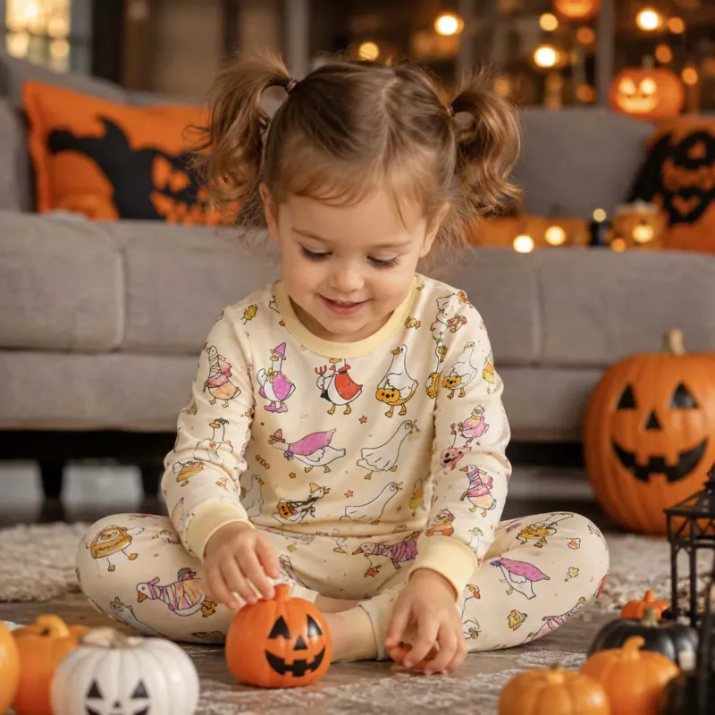 Spooky Goose Parade Bamboo Two Piece Long Sleeve Pajama Set