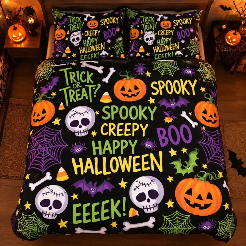 Spooky Halloween Typography Bamboo Bedding Set