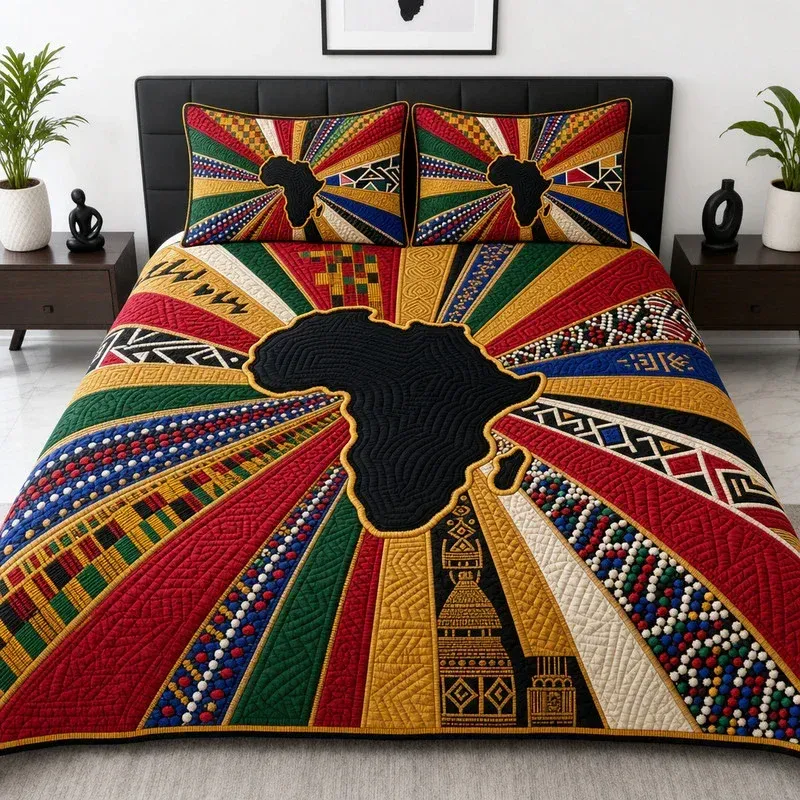 Sunburst Africa Map Bamboo Quilt Bedding Set