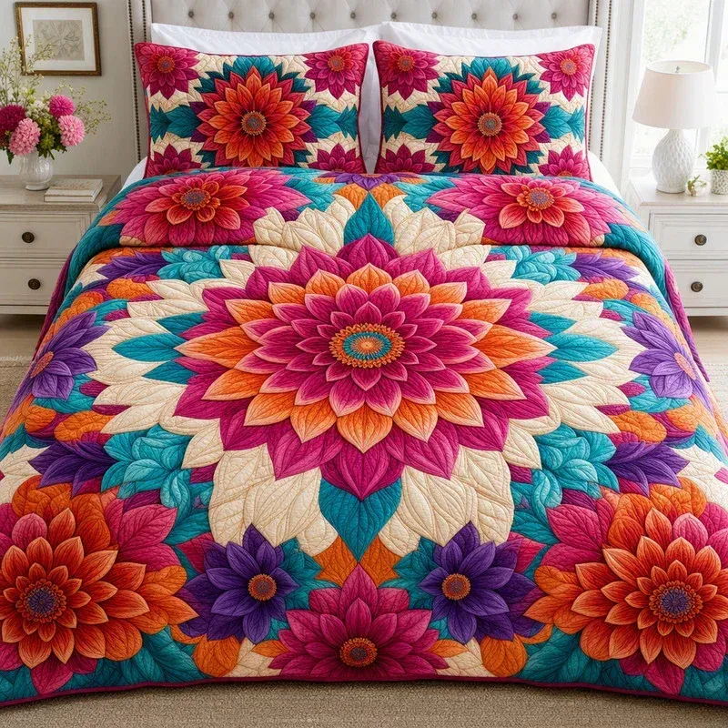 Sunburst Petal Bloom Bamboo Quilt Bedding Set