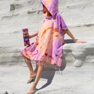 Women's Changing Poncho Tie-Dye Violet & Apricot – Hand-Dyed Cotton Robe
