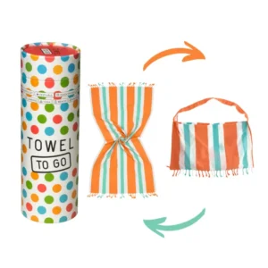 2-in-1 Hammam Towel Bag Coral Coast Orange & Mint – Recycled Cotton