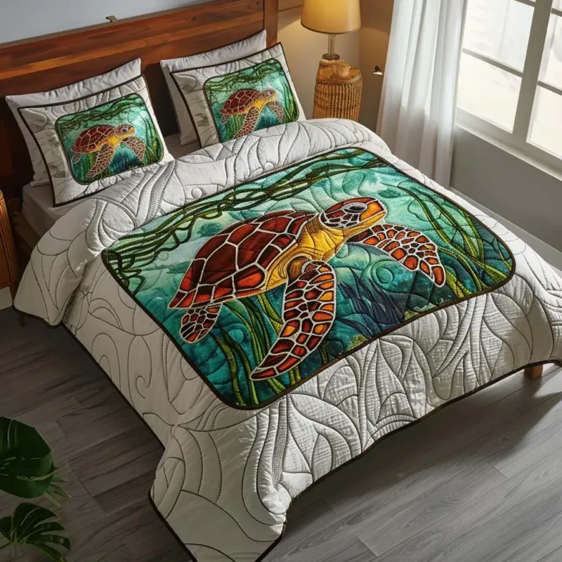 Turtle Open Sea Bamboo Quilt Bedding Set