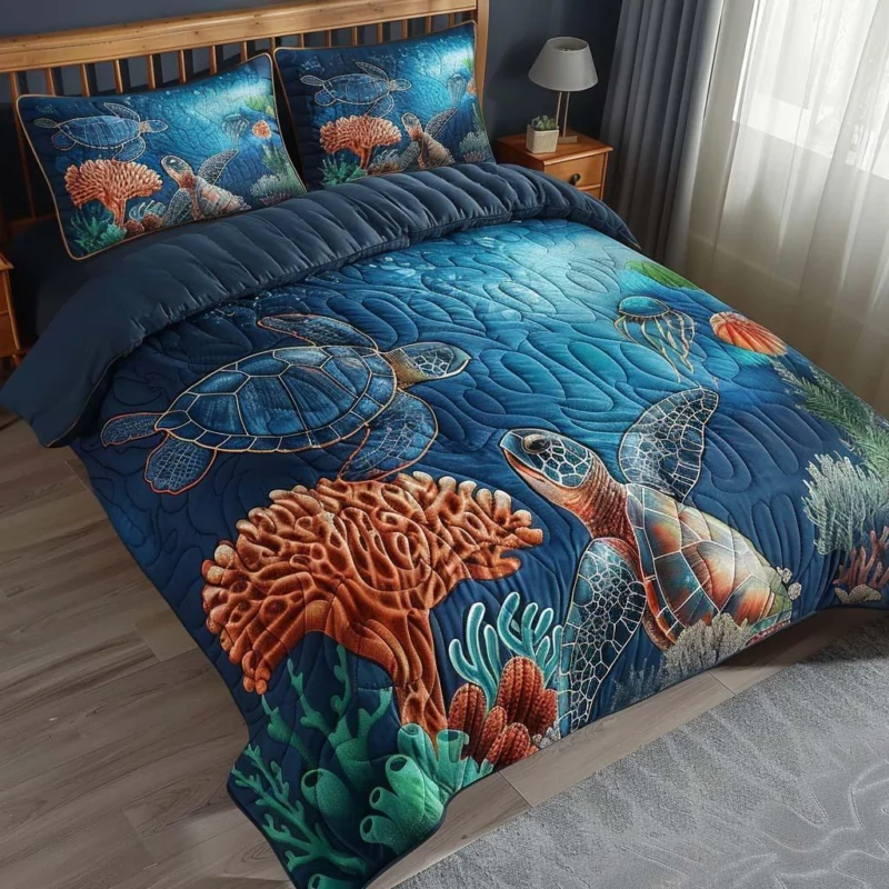 Turtle Open Waters Bamboo Quilt Bedding Set