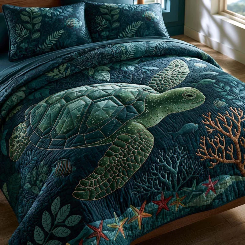 Turtle Serene Journey Bamboo Quilt Bedding Set