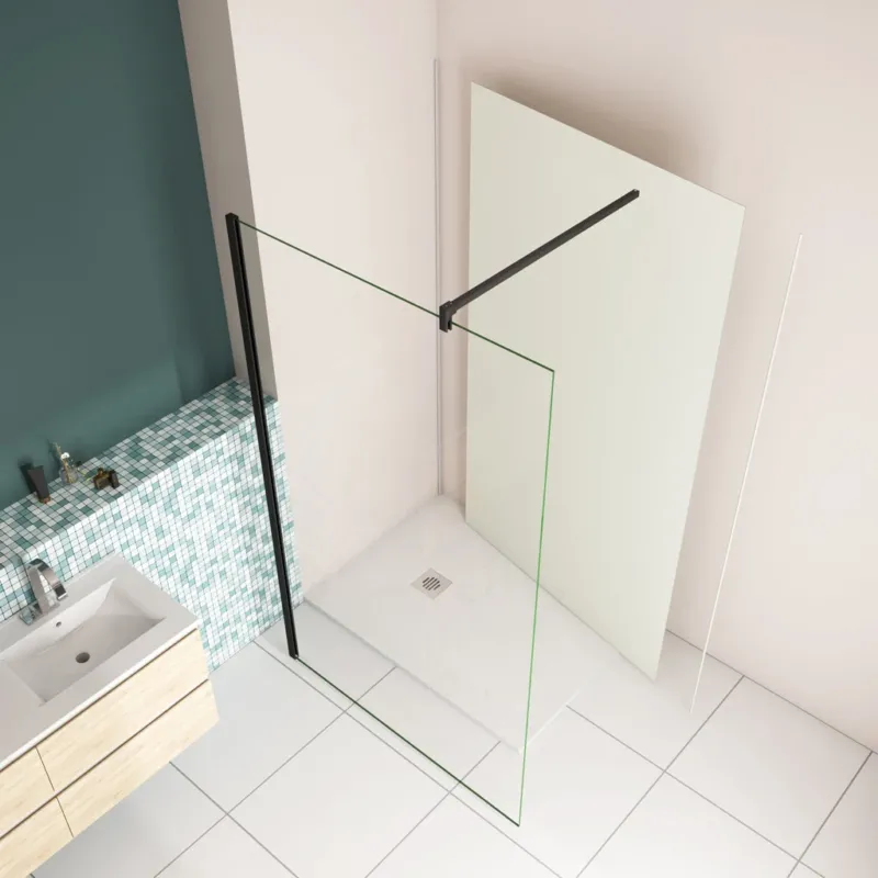 Walk In Duschabtrennung 40 x H.200cm 8mm NANO Glas mit B.120 x H.210cm Alu-verbundplatte Elfenbeinweiß Bad