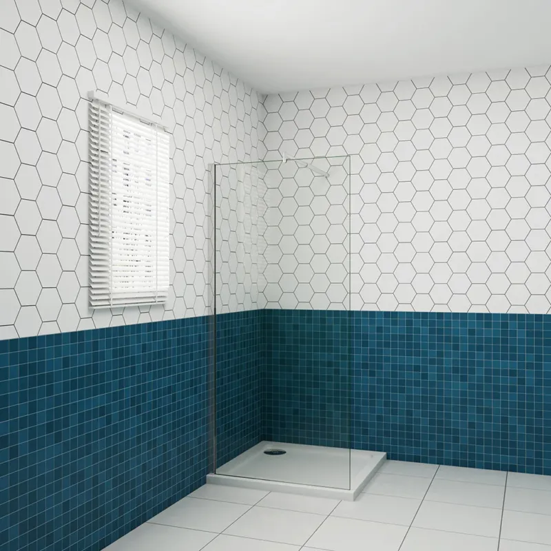Walk-In Dusche freistehend 60x H.200 cm 8mm NANO Glas mit 70-120cm Stabilisationsstange