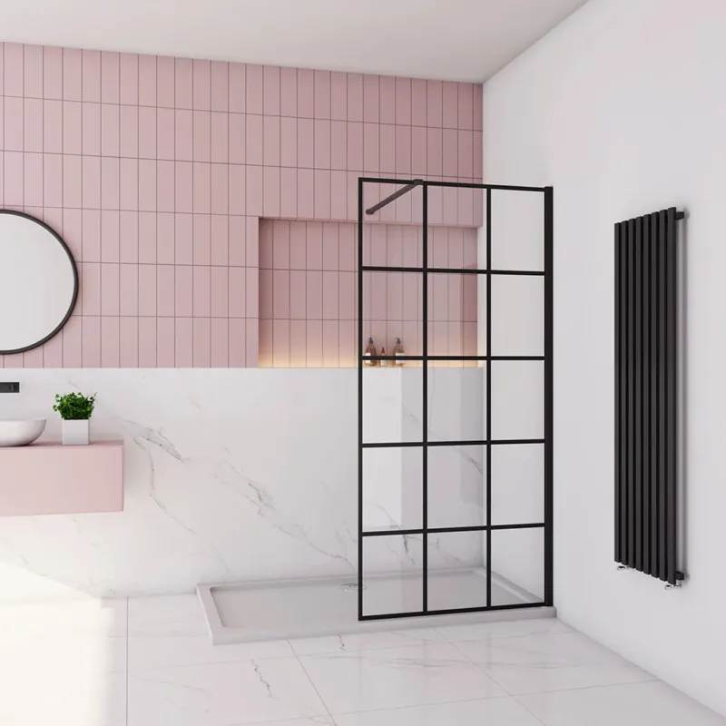 Freistehende Duschwand Begehbare Dusche 8mm NANO Glas 90 x H.200 cm mit 140cm Stabilisationsstange