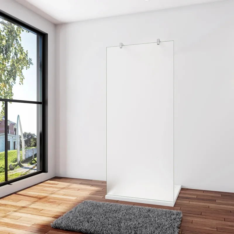 Walk In Duschwand Dusche 77.7 x H.200 cm 10mm Glas mit Glasschutzfolie Stabistange 140 cm Duschhaus