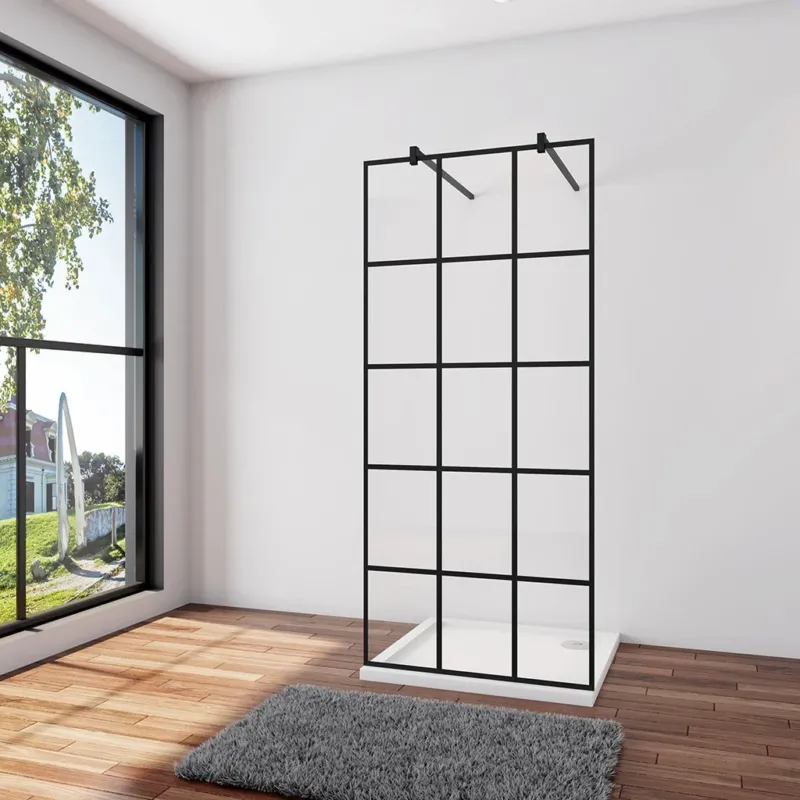 Duschabtrennung Duschwand 77.7 x 200 cm 8mm NANO Glas Stabistange 140 cm Duschwänd Duschhaus