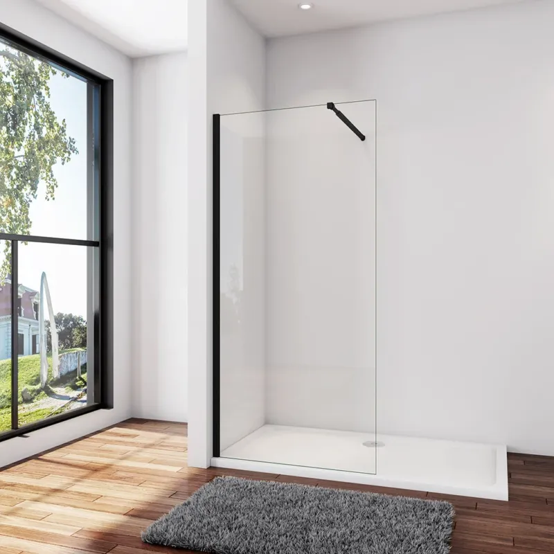 Duschwand Duschabtrennung 80 x H.200 cm 10mm NANO Glas Stabistange 73-120 cm Schwarz Duschhaus