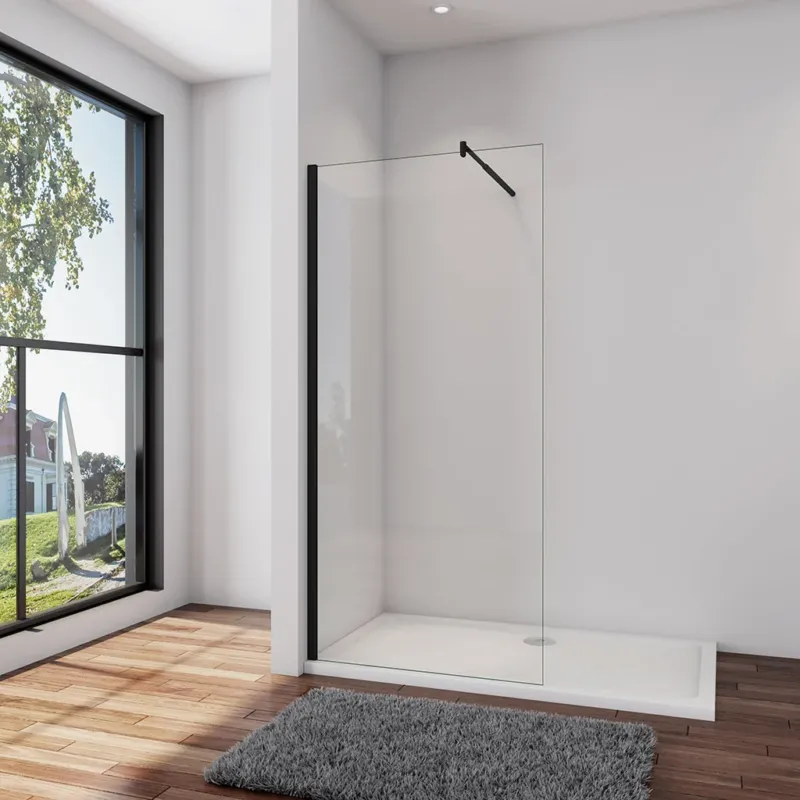 Walk In Dusche Duschwand 80 x H.200 cm 10mm NANO Glas Stabistange 70-120cm Schwarz Duschhaus