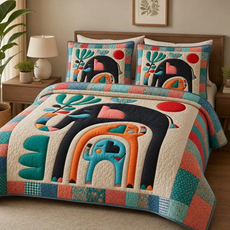 Whimsical Elephant Bamboo Quilt Bedding Set
