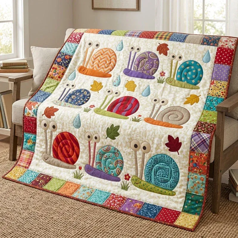 Whimsical Snails Bamboo Quilt Blanket