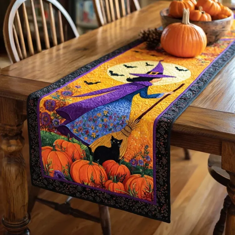 Whimsical Witch Flight Quilt Table Runner