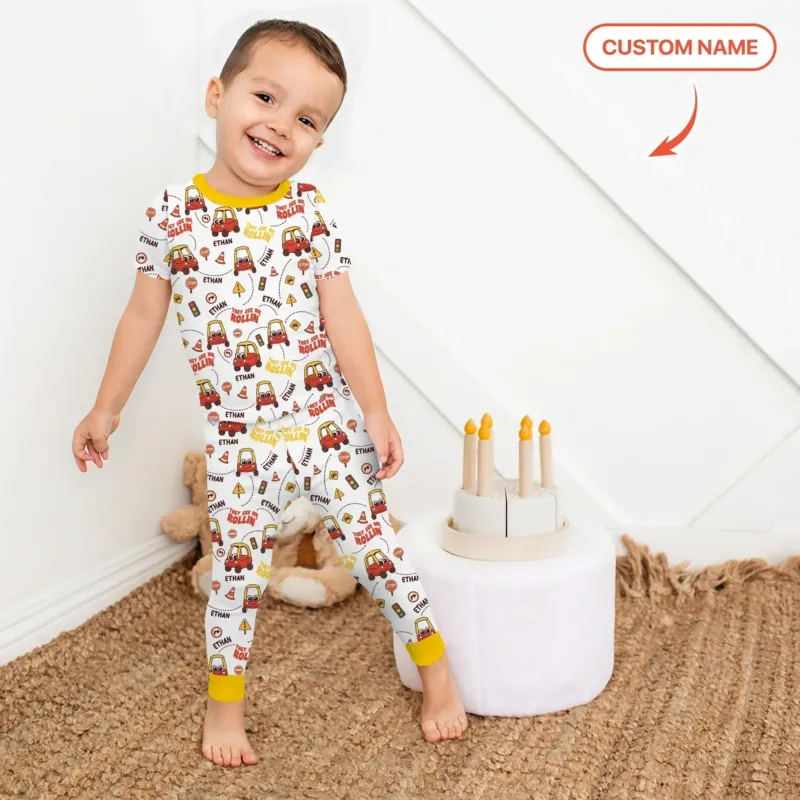 Custom Name They See Me Roliin' Two Piece Short Sleeve Pajama Set , Custom Name They See Me Roliin' Two Piece Short Sleeve Pajama Set - 12-18M