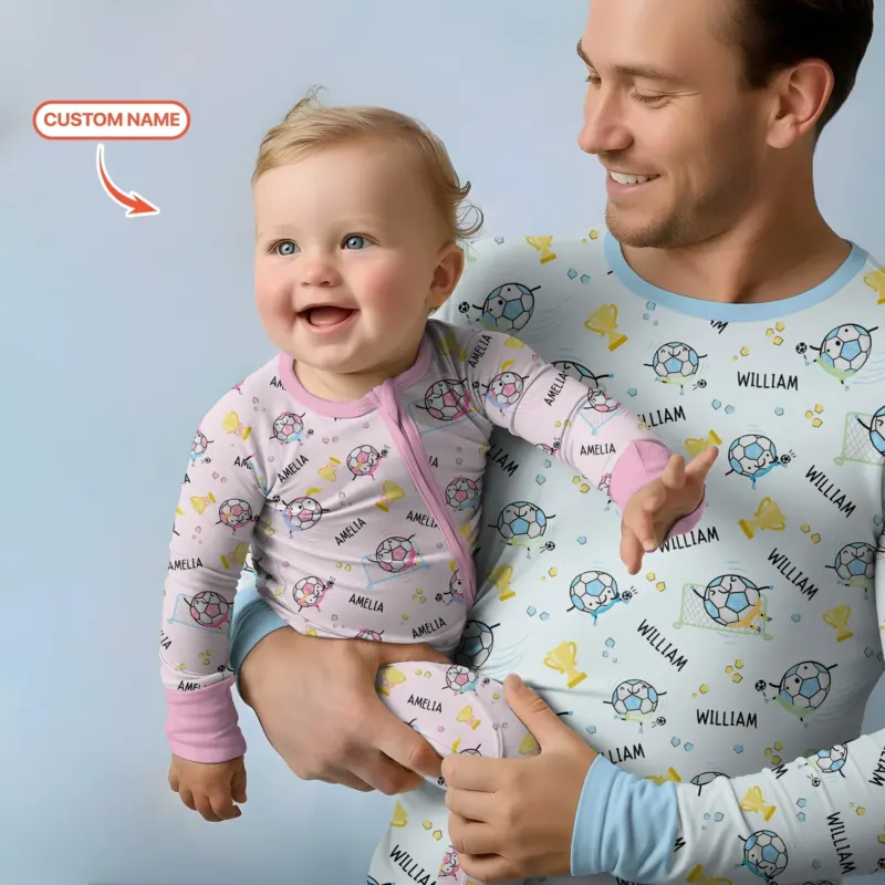 Custom Name Soccer Dad Team Matching Bamboo Men's Pajama Set