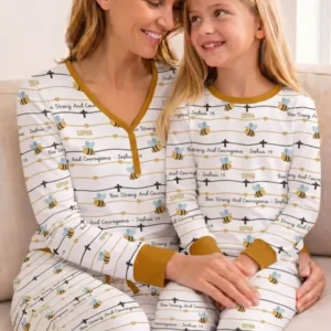 Bee Strong And Courageous Custom Name Women Pajama Set