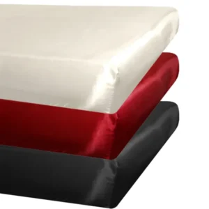 Spannbetttuecher ca. 100x200 cm Glanz Satin PREMIUM schwere Qualität & edel, fein fließend in den Farben champagner, karmin-rot und schwarz.