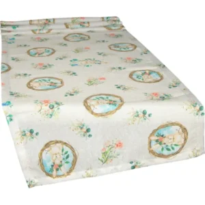 Tischläufer ca. 40x130 cm romantisches Häschen-Motiv mit Weidenkranz und rosa Blumen im Landhaus-Stil beties "Hase Josefine"