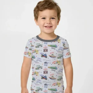 Fast Lane Custom Name Daddy & Me Matching Bamboo Two Piece Short Sleeve Pajama Set