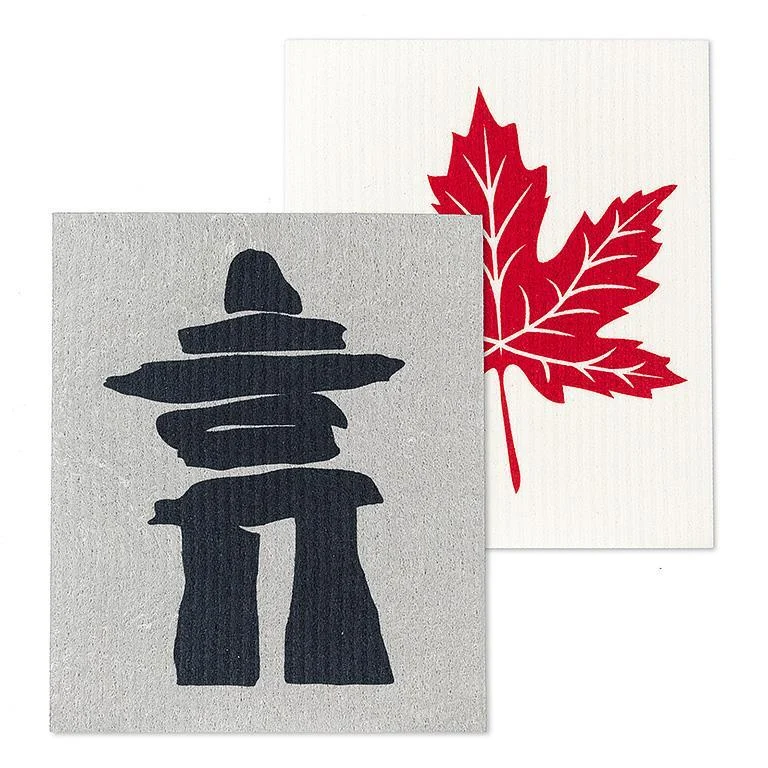 The Amazing Swedish Dishcloth Inukshuk & Maple Leaf Set of 2