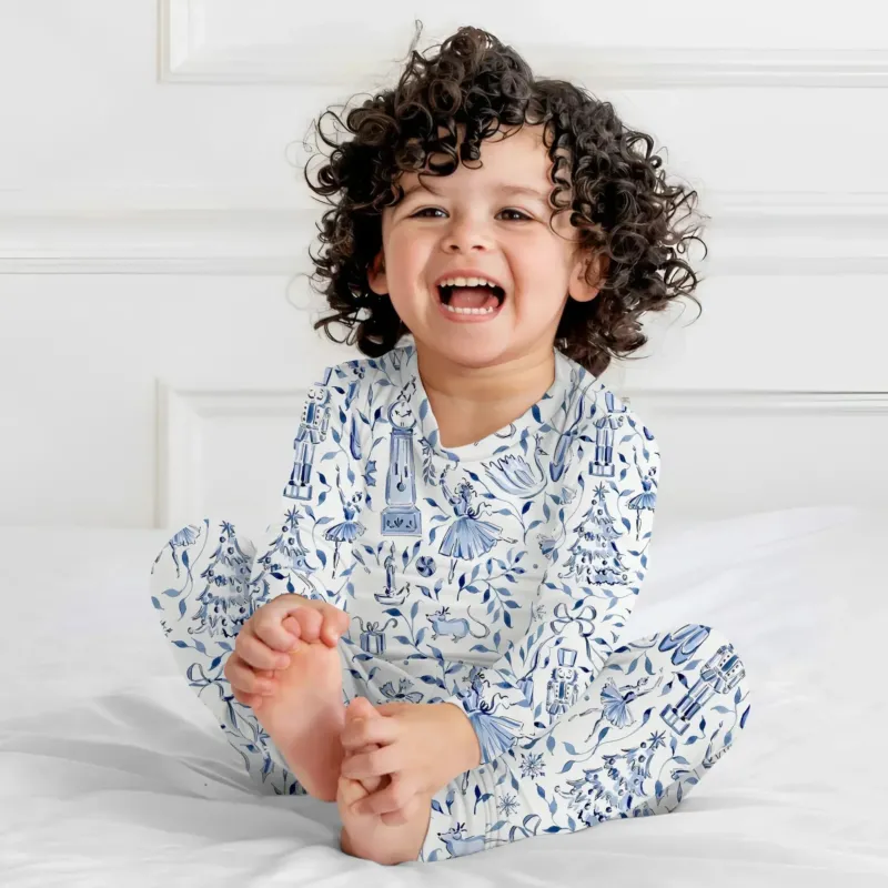 Christmas Nutcracker Toile Two Piece Long Sleeve Pajama Set , Christmas Nutcracker Toile Two Piece Long Sleeve Pajama Set - 12-18M / Blue